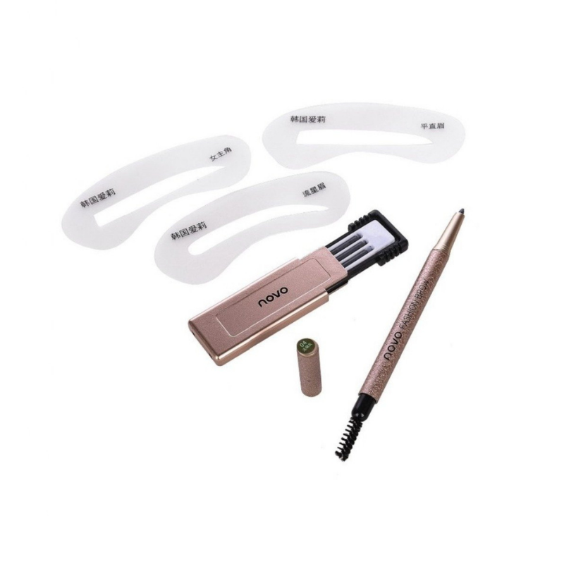 Crayon à Sourcils Rechargeable avec Brosse et 3 Pochoirs à Sourcils