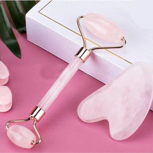 Rouleau Quartz Rose et Gua Cha Massage Visage