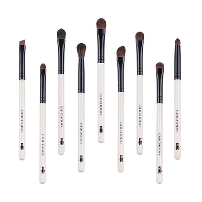 Set 9 Pinceaux Maquillage des Yeux Poils 100% Naturels Coloris Blanc