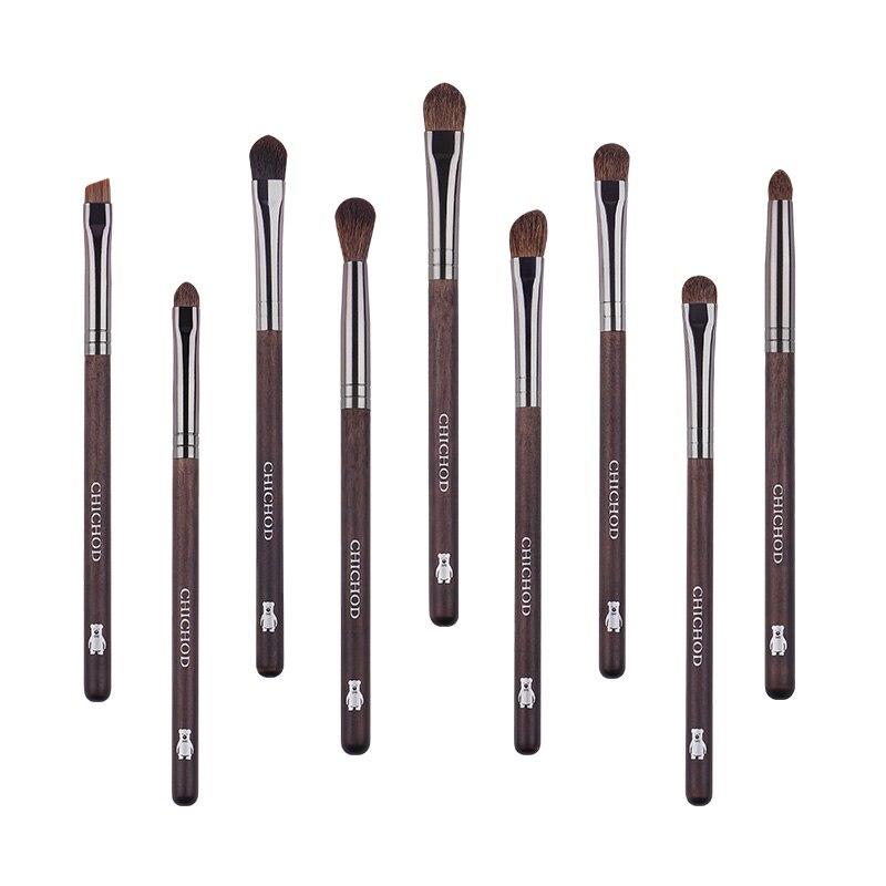 Set 9 Pinceaux Maquillage des Yeux Poils 100% Naturels Coloris Marron